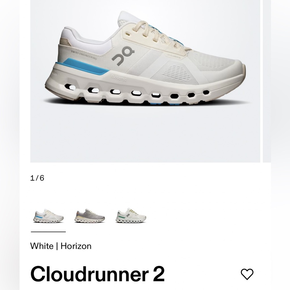On Cloudrunner 2 Womens Size 9M White/Horizon New With Box.